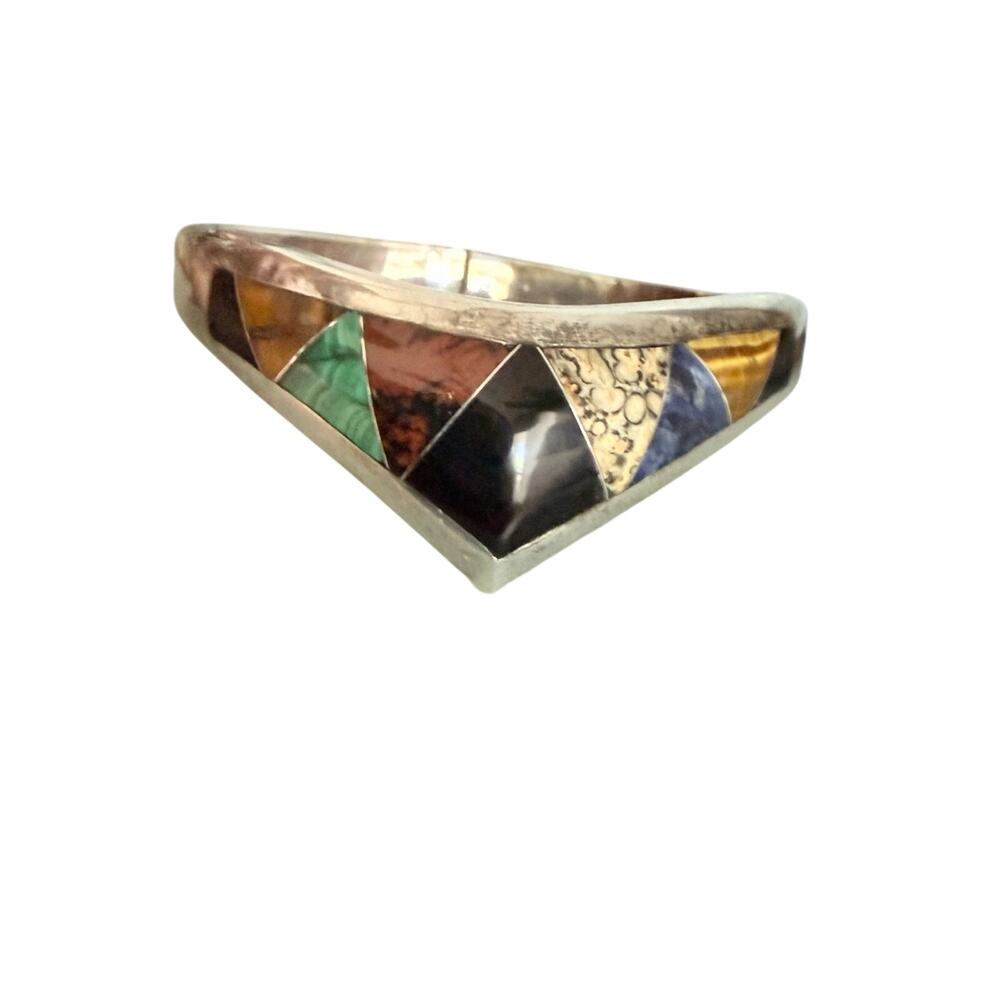 Mark Wasswrman Samara Mexico 925 Sterling Silver Hinged Stone inlay Bracelet